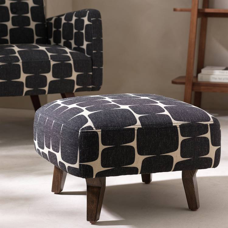 Habitat x Scion Lohko Fabric Footstool - Black & White 0