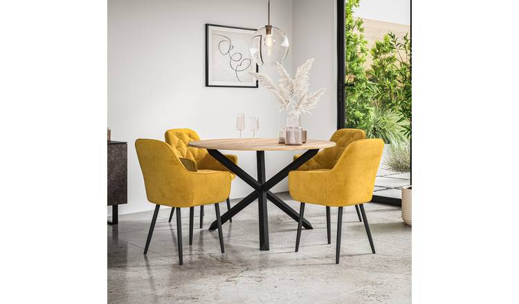 Furniture Online Malvern Anika Oak Table Dining Table & 4 Mustard Chairs
