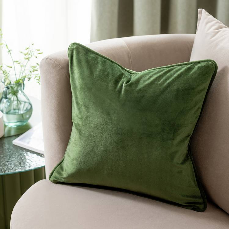 Habitat Velvet Cushion Cover - 2 Pack - Moss Green - 43x43cm 0