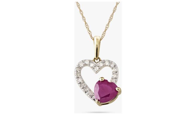 Revere 9ct Yellow Gold Ruby And Diamond Heart Pendant