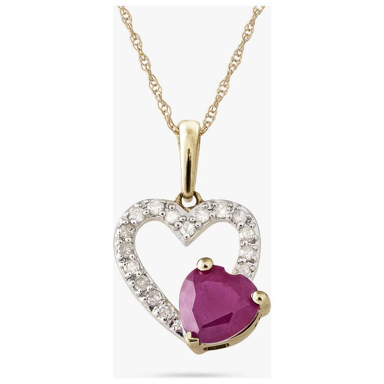 Revere 9ct Yellow Gold Ruby And Diamond Heart Pendant 0