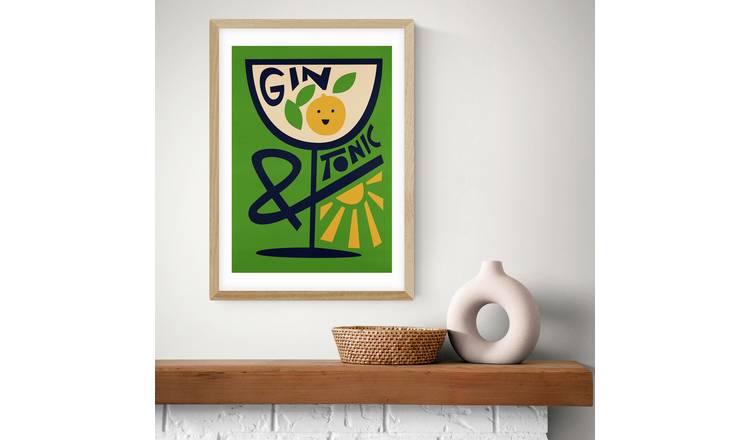 East End Prints Gin & Tonic Oak Frame Art Print - A3