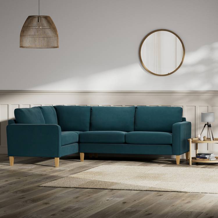 Habitat Flint Fabric Left Hand Corner Sofa - Teal - Ash Leg 0