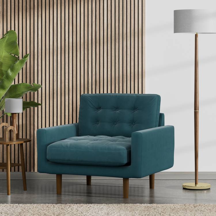 Habitat Fenner Fabric Armchair - Teal - Dark Leg 0