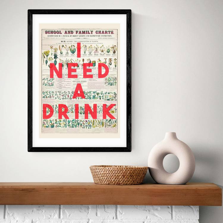East End Prints I Need A Drink Black Frame Art Print - A3 0