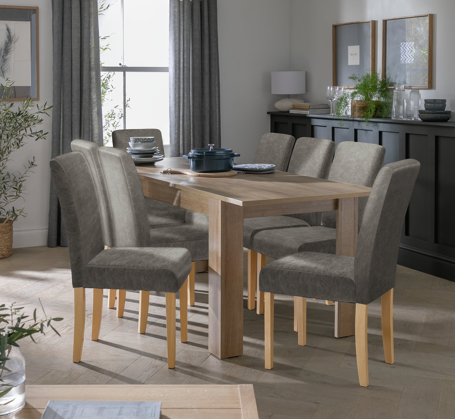 Argos Home Miami Oak Dining Table & 6 Charcoal Chairs