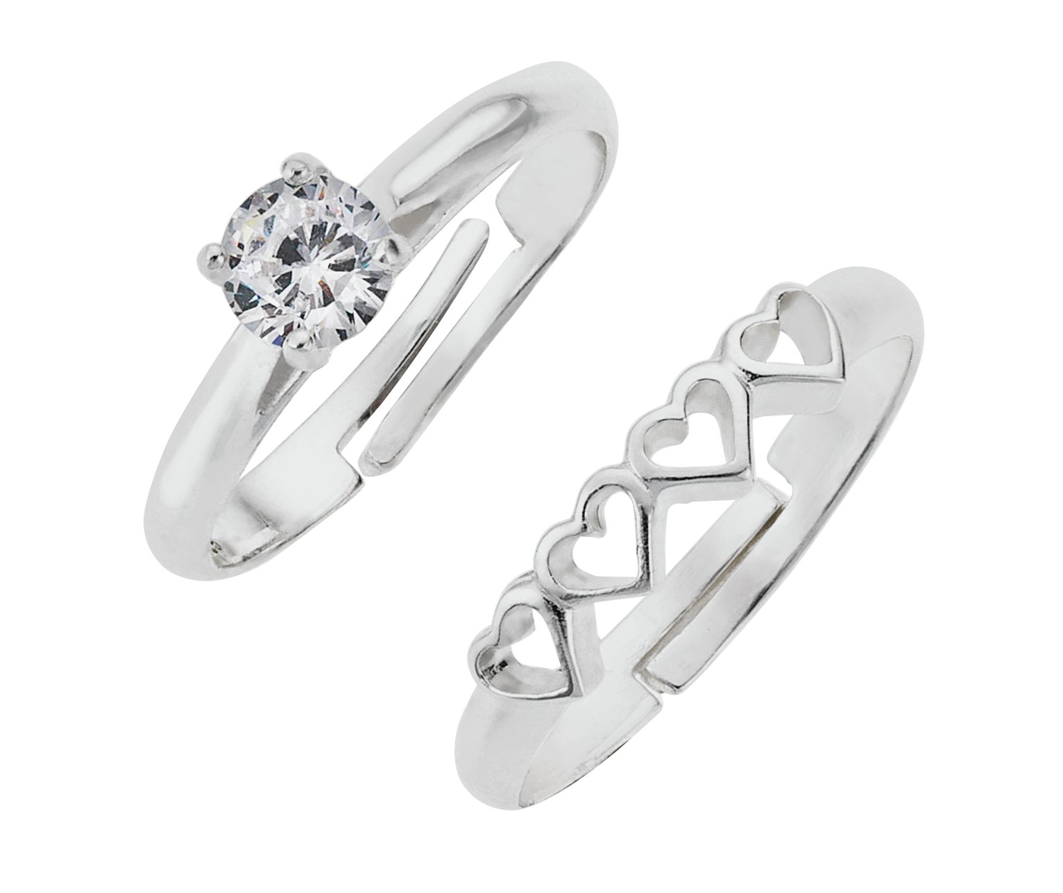 Revere Kids Sterling Silver Heart Adjustable Rings -Set of 2