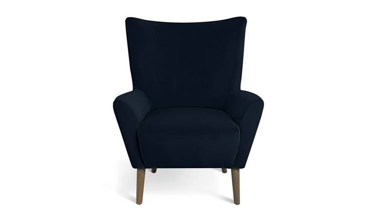 Habitat Harlem Velvet Wingback Chair - Navy