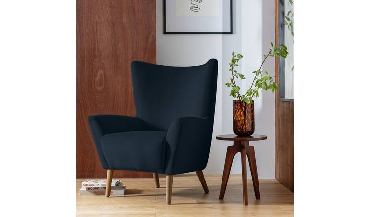 Habitat Harlem Velvet Wingback Chair - Navy