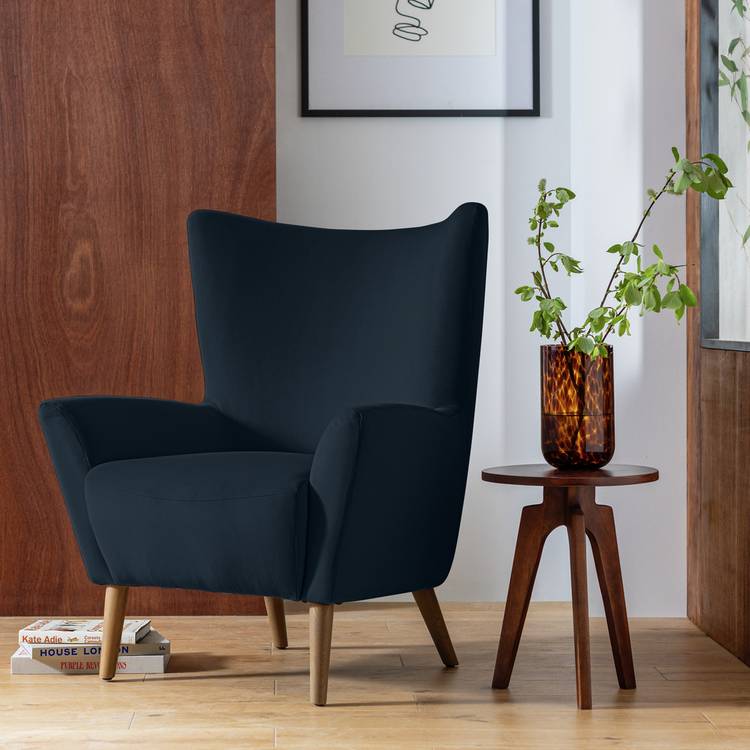 Habitat Harlem Velvet Wingback Chair - Navy 0