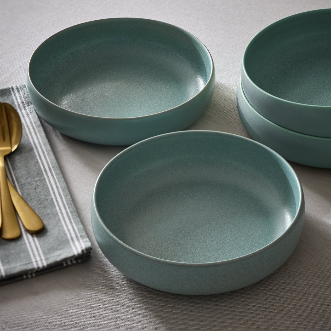 Set Di 6 Piatti Pasta In Stoneware Light Blue 28 Cm, Moderni E Resistenti, Lavabili In Microonde E Lavastoviglie