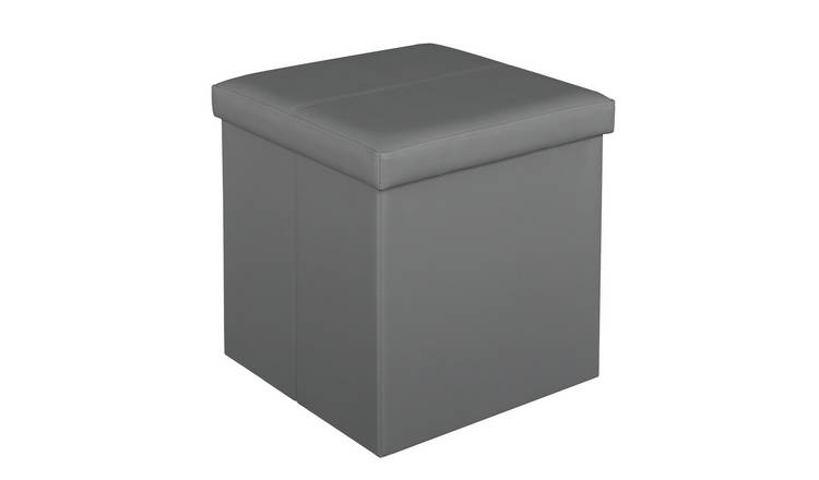 Buy Argos Home Tilly Small Faux Leather Stitched Ottoman Grey