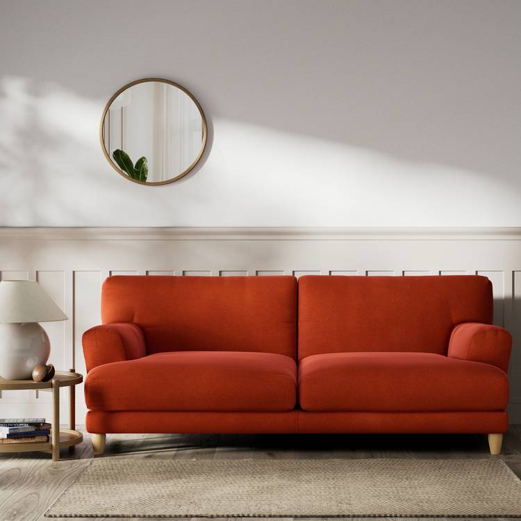 Habitat Askem Velvet 3 Seater Sofa - Burnt Orange - Ash Leg 0