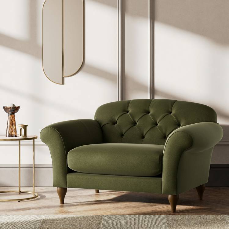 Habitat Brooker Velvet Cuddle Chair - Moss Green - Dark Leg 0