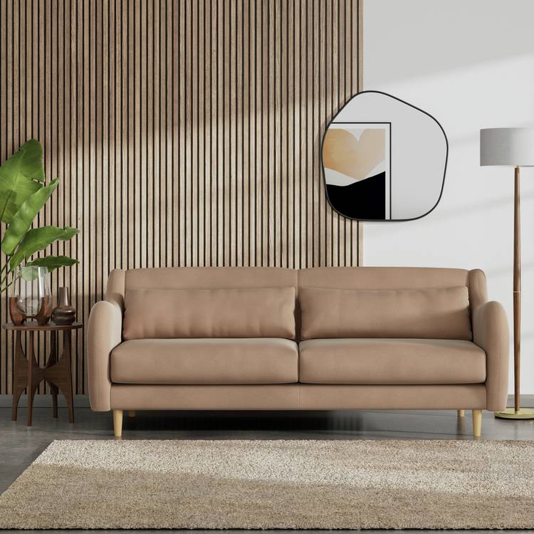 Habitat Turnmill Velvet 3 Seater Sofa - Latte - Ash Leg 0