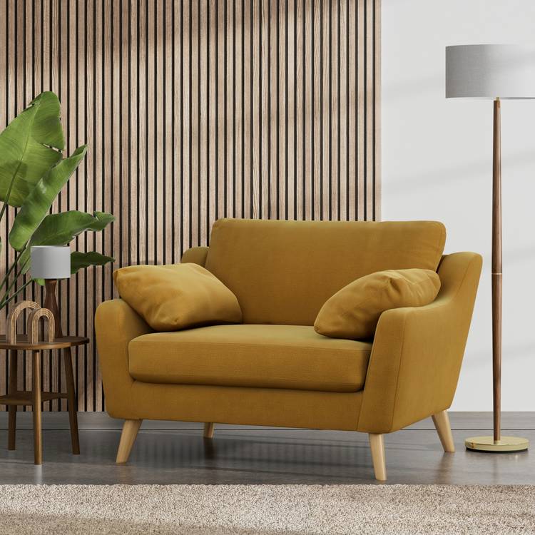 Habitat Ivor Fabric Cuddle Chair - Gold - Ash Leg 0