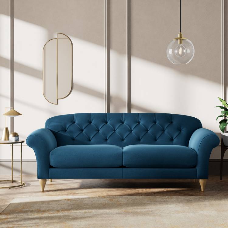 Habitat Brooker Velvet 4 Seater Sofa - Ink Blue - Ash Leg 0