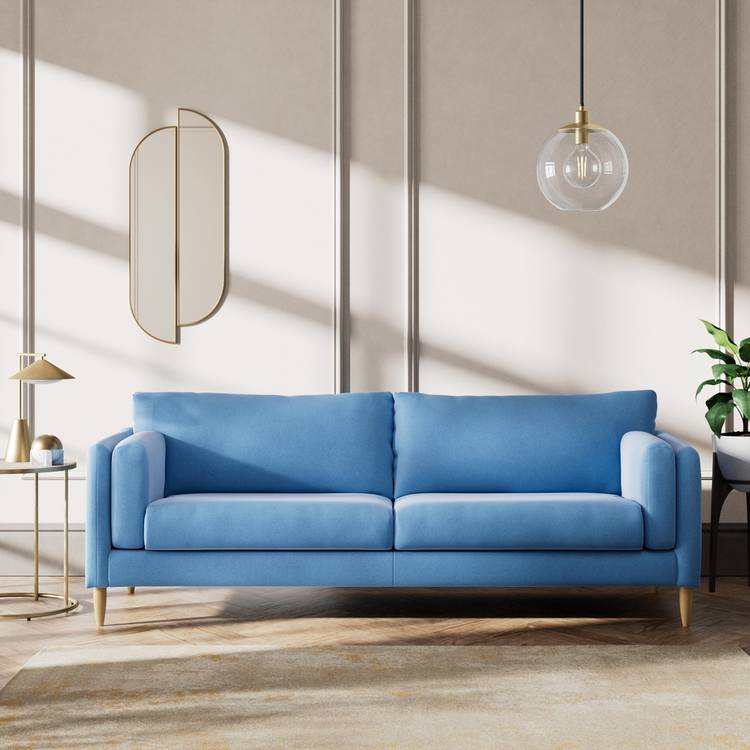 Habitat Newington Velvet 4 Seater Sofa -Sky Blue - Ash Leg 0