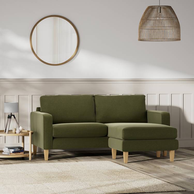 Habitat Flint Velvet Reversible Corner Sofa - Moss Green 0