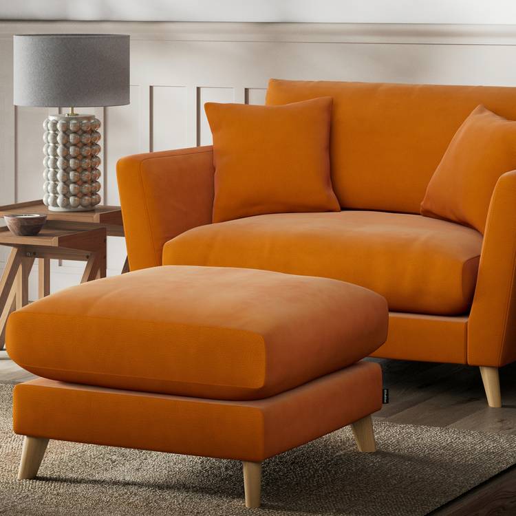 Habitat Lomond Fabric Footstool - Orange - Ash Leg 0