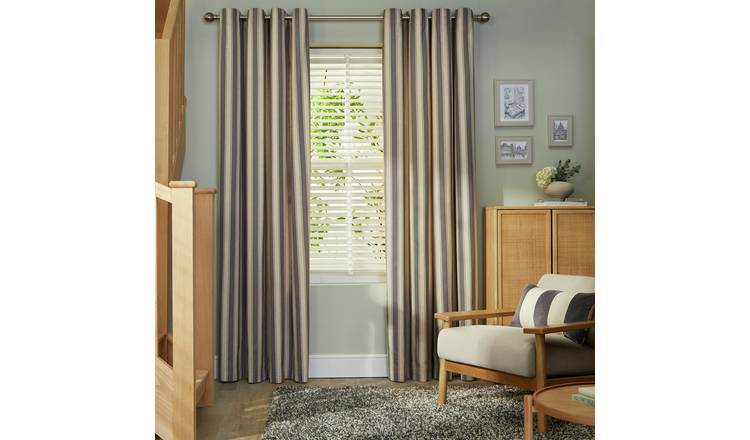 Habitat Stripe Printed Lined Eyelet Curtains - Charcoal