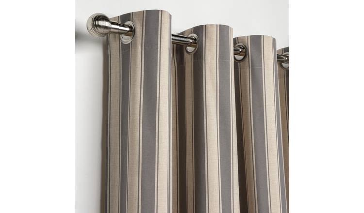 Habitat Stripe Printed Lined Eyelet Curtains - Charcoal