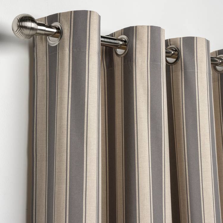 Habitat Stripe Printed Lined Eyelet Curtains - Charcoal 0