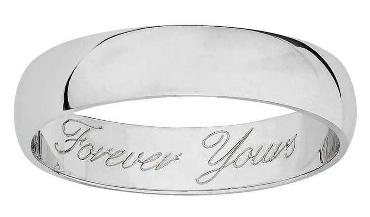 Revere 9ct White Gold Heavyweight Message Wedding Ring - S