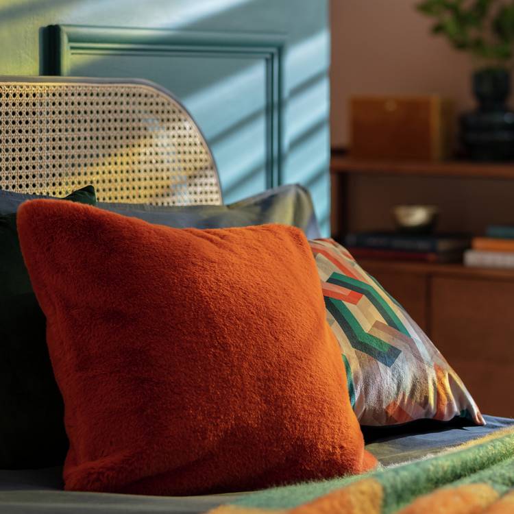 Habitat Plain Faux Fur Cushion - Burnt Orange - 43X43cm 0