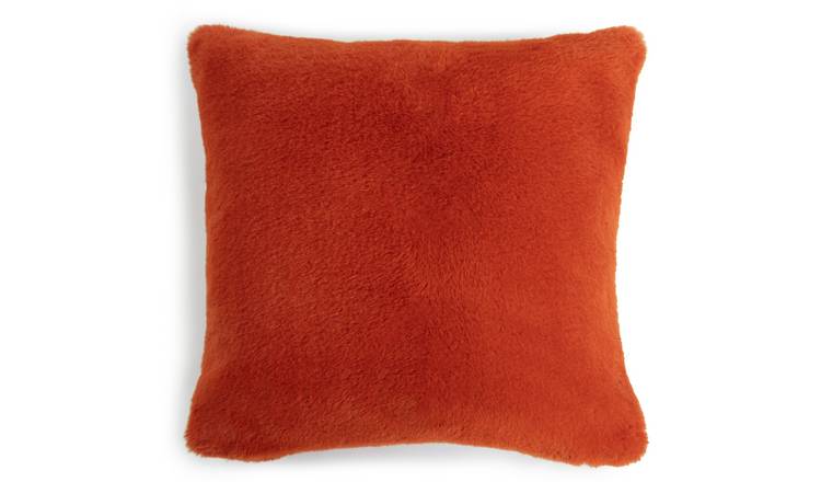 Buy Habitat Plain Faux Fur Cushion - Burnt Orange - 43X43cm | Cushions ...