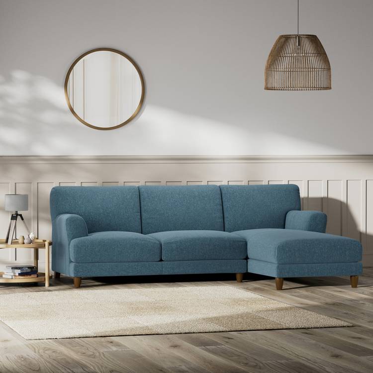 Habitat Askem Fabric Right Hand Corner Sofa - Blue -Dark Leg 0