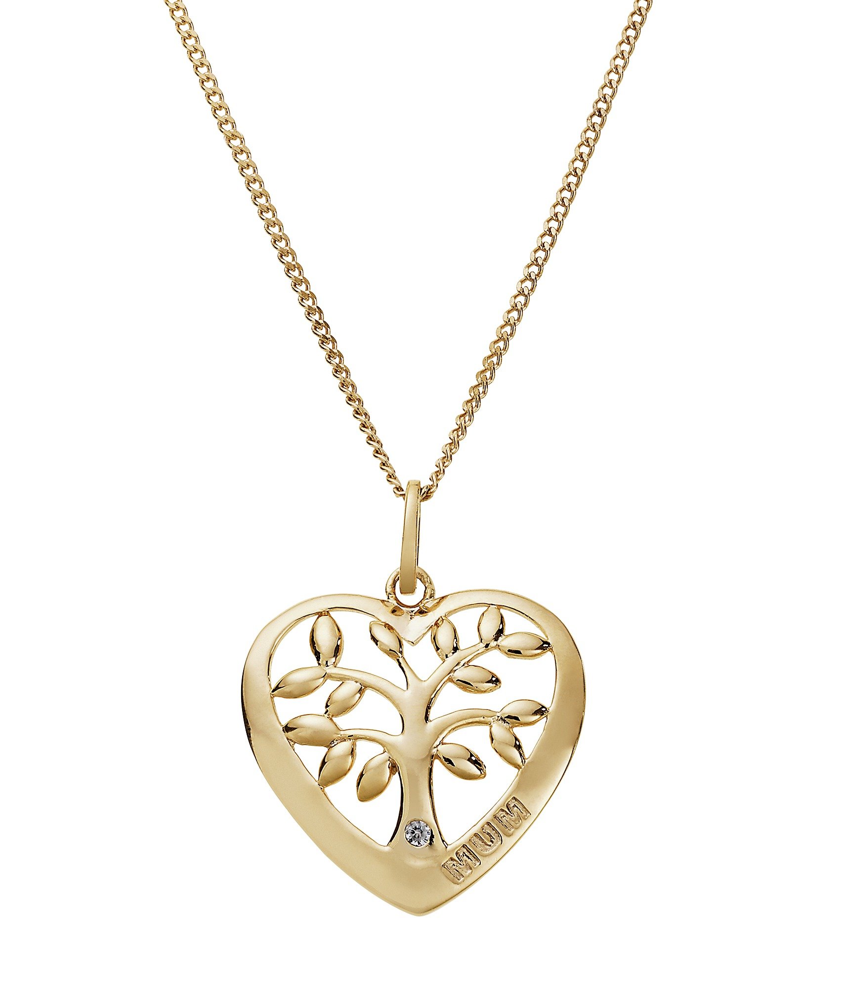 Moon & Back 9ct Gold Plated Silver CZ Mum Heart Pendant