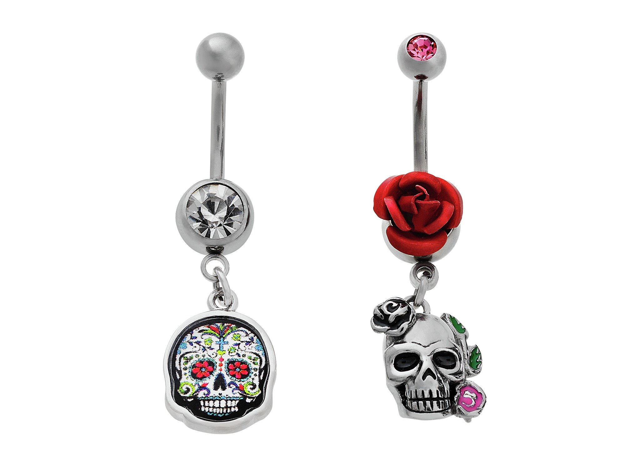 State of Mine Stainless Steel CZ Skull Belly Bars - Set of 2