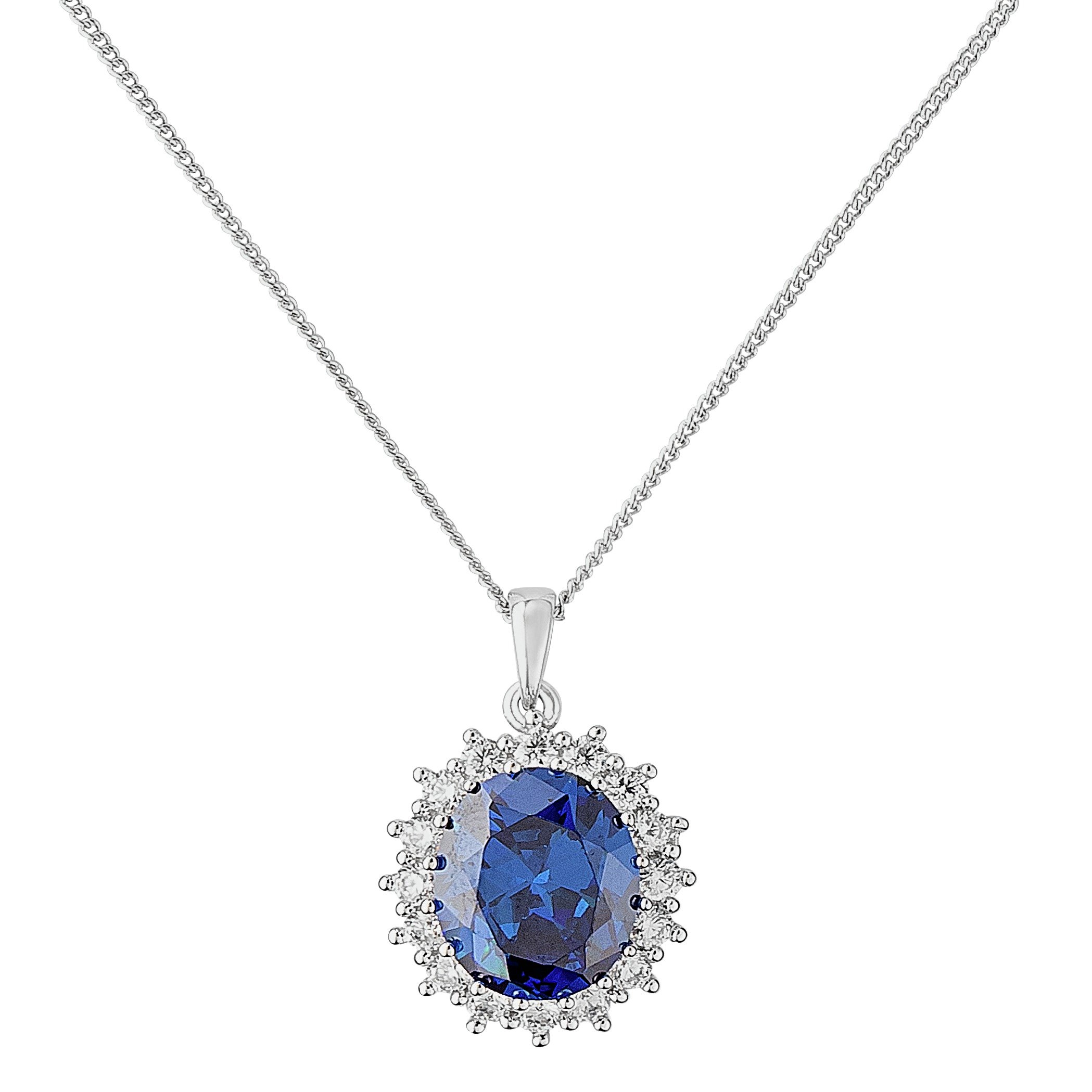 Revere Silver Dark Blue Colour CZ Oval Halo Pendant review