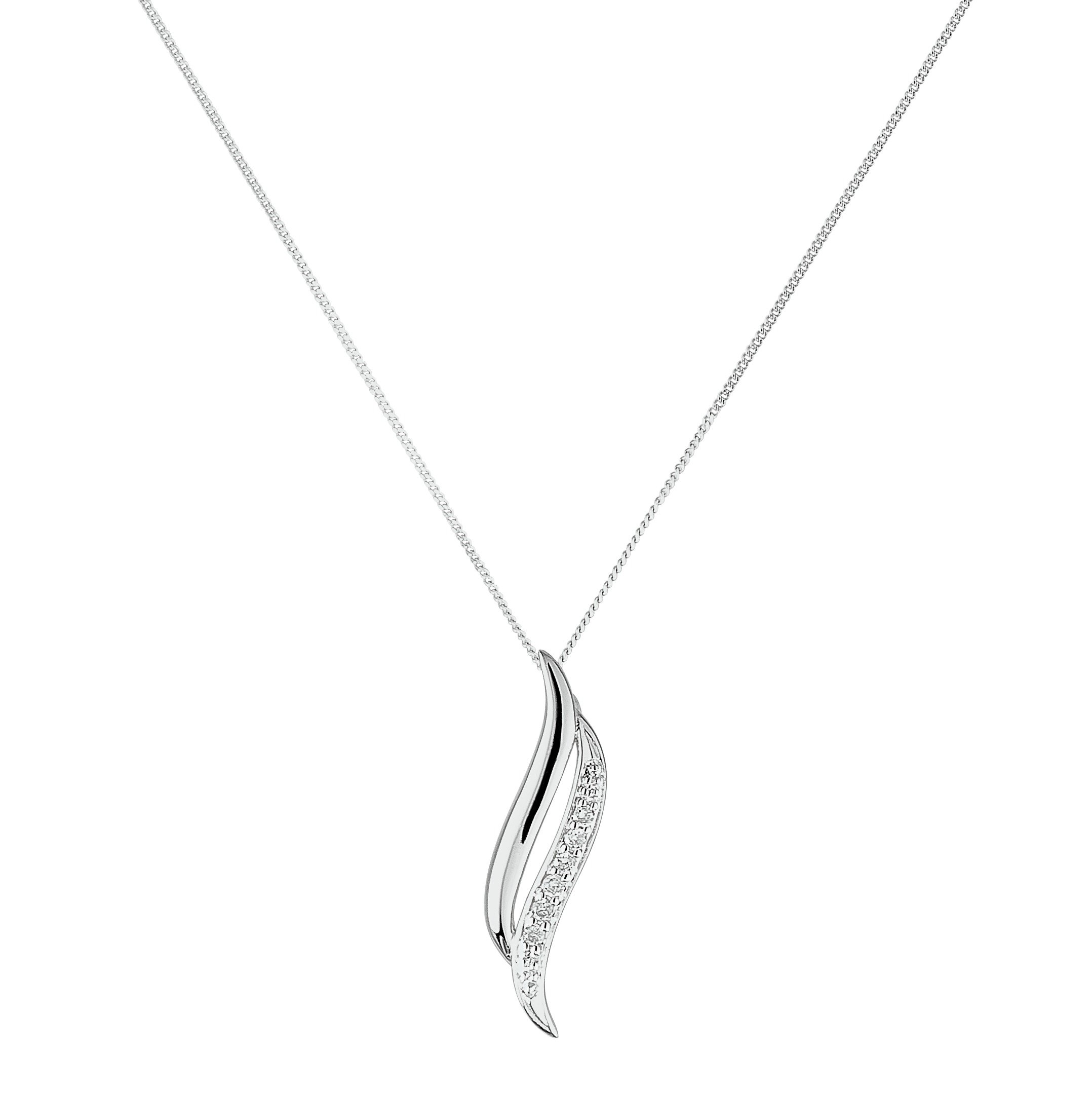 Revere 9ct White Gold Diamond Swirl Pendant 18 Inch Necklace