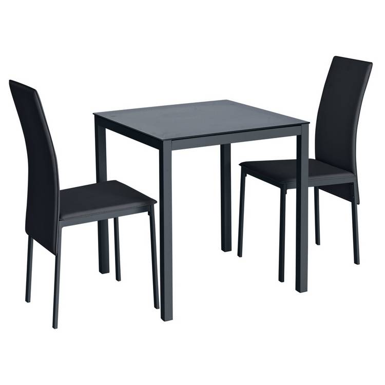 Argos Home Lido Black Dining Table & 2 Black Chairs 0