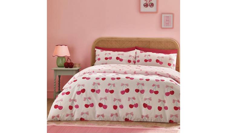 Catherine Lansfield Cherries and Bows Duvet Cover Set - Single - Pink