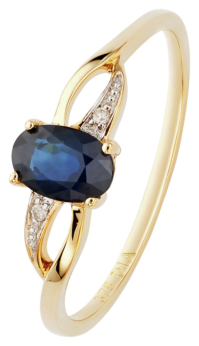 Revere 9ct Yellow Gold Oval Sapphire & Diamond Shoulder Ring (7072086) Argos Price Tracker