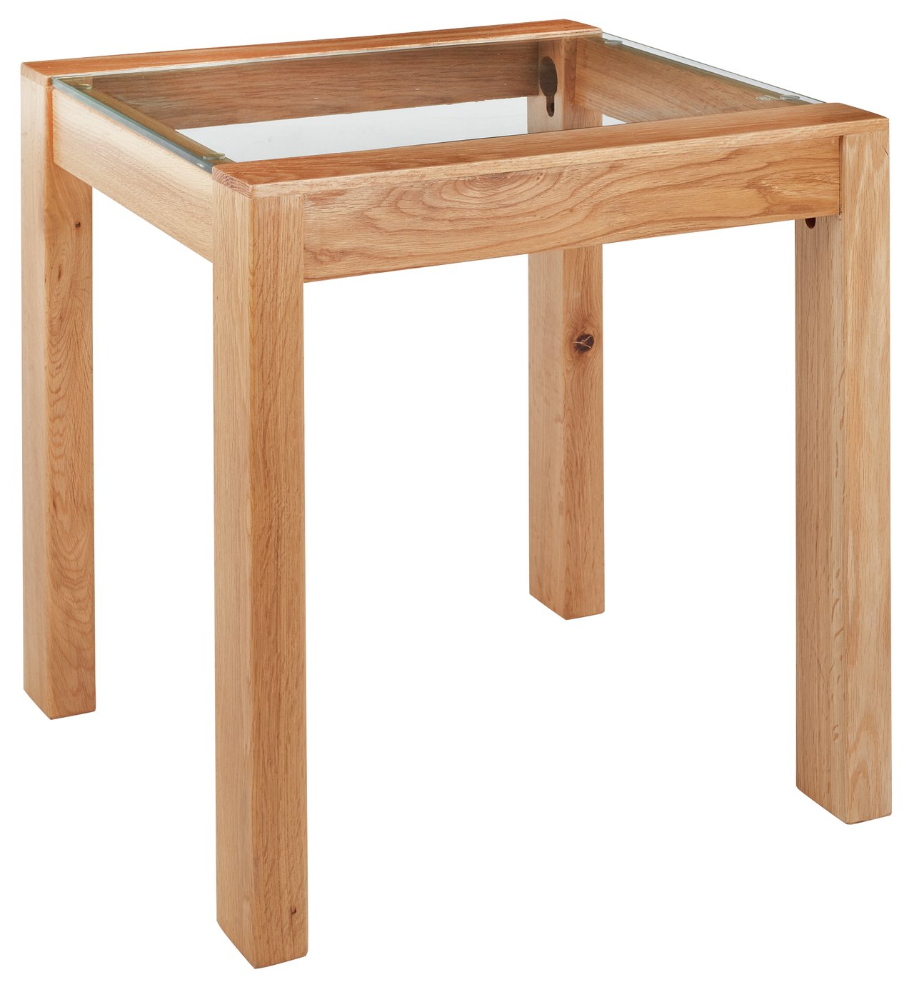Argos Home Square Solid Wood & Glass End Table - Oak Effect