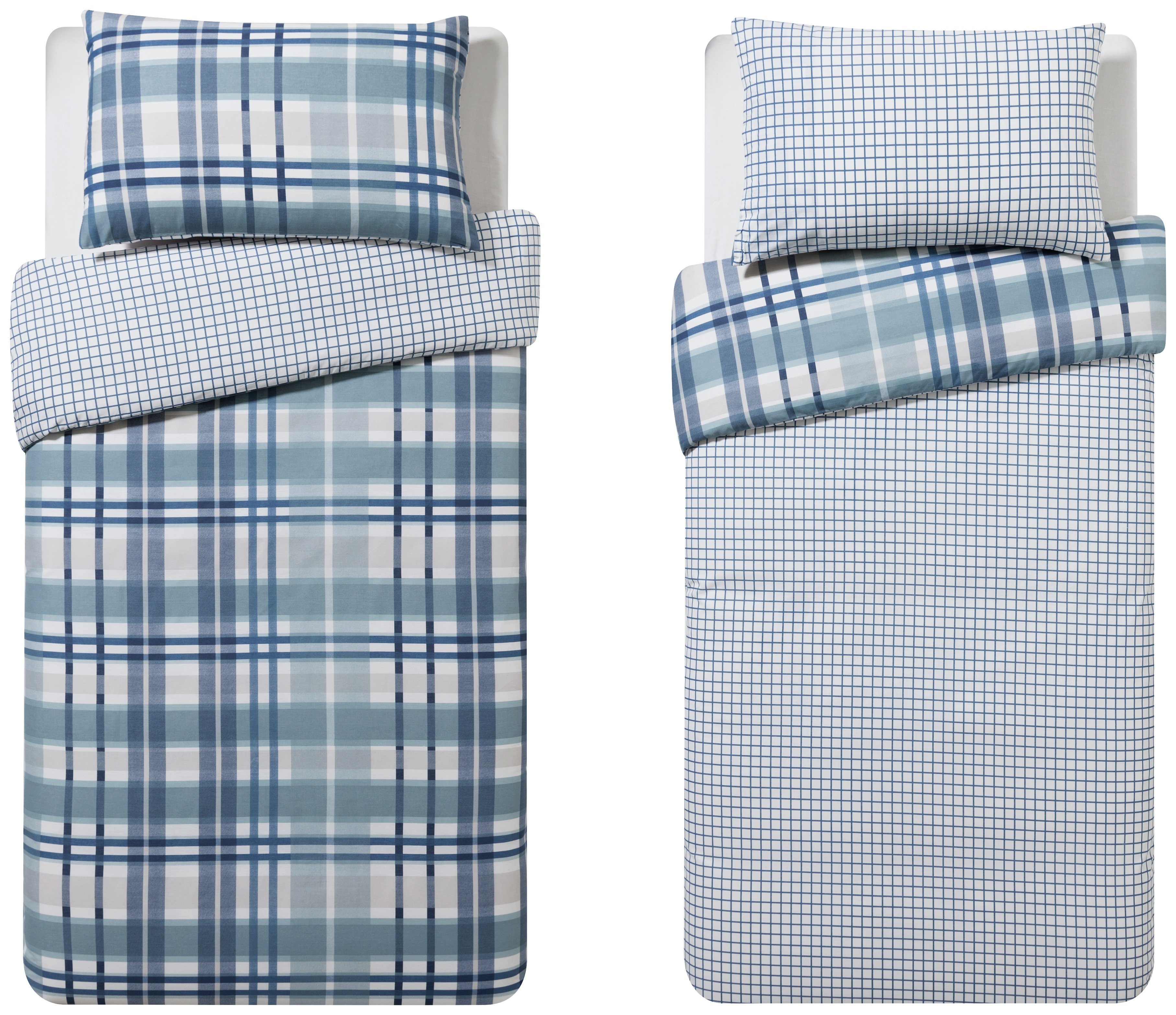 Home Blue Check Twin Pack Bedding Set Single 7078619 Argos