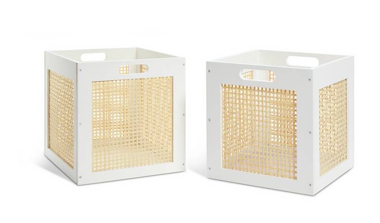 Habitat Set of 2 Rattan Square Boxes - White