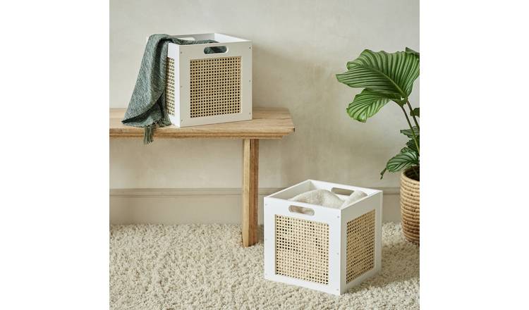 Habitat Set of 2 Rattan Square Boxes - White