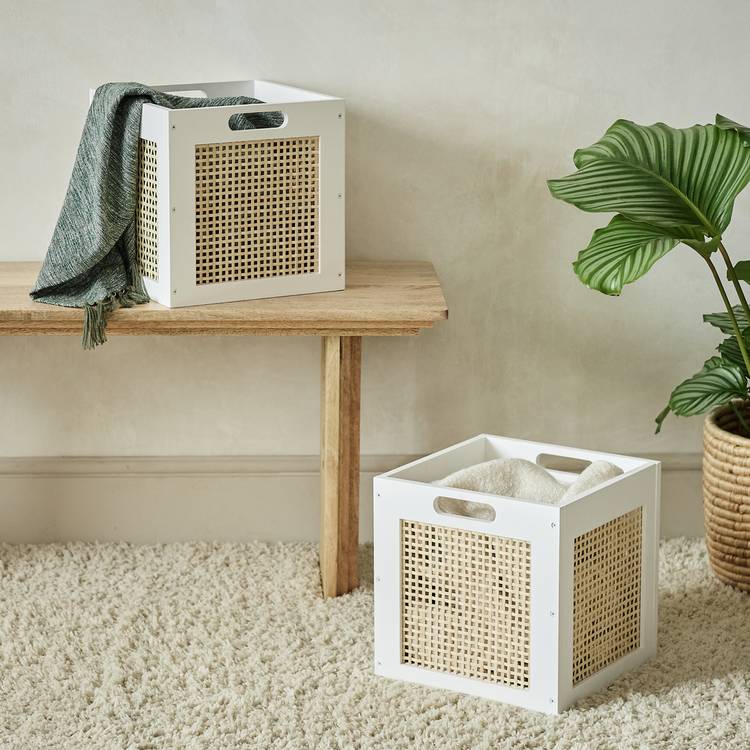 Habitat Set of 2 Rattan Square Boxes - White 0