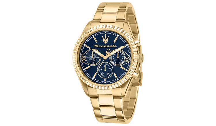 Maserati Competizione Blue Dial Gold Plated Bracelet Watch