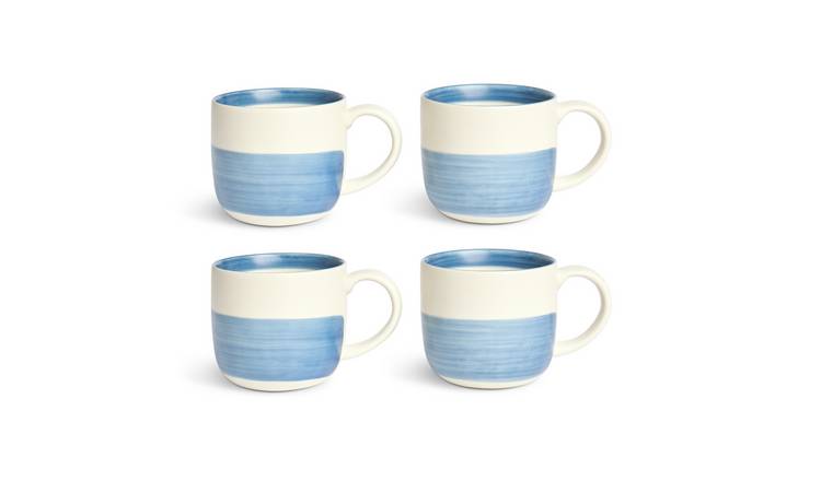 Habitat Artisan Stripe Set of 4 Stoneware Mugs - Blue
