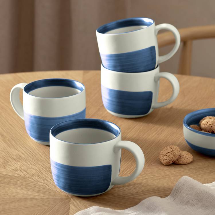 Habitat Artisan Stripe Set of 4 Stoneware Mugs - Blue 0