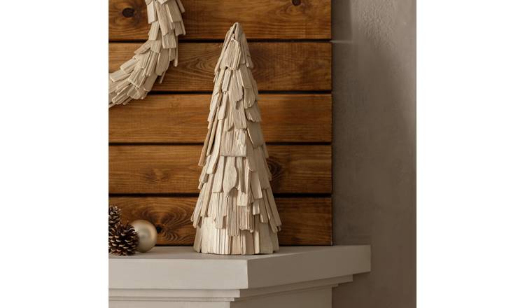 Habitat Whitewash Wooden Tabletop Tree Christmas Decoration