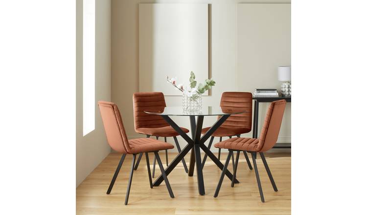 Argos Home Alice Metal &Glass Dining Table & 4 Copper Chairs