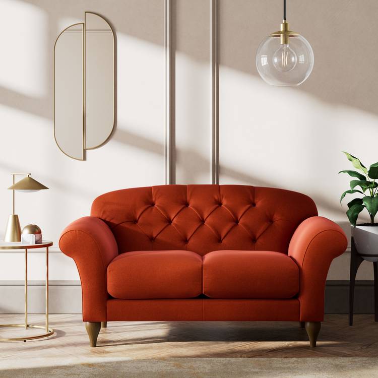 Habitat Brooker Velvet  2 Seater Sofa - Orange - Dark Leg 0