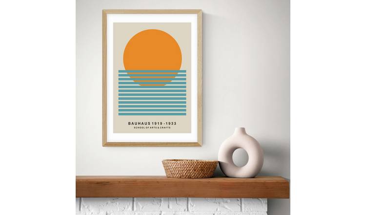 East End Prints Sun Bauhaus Oak Frame Art Print - A2